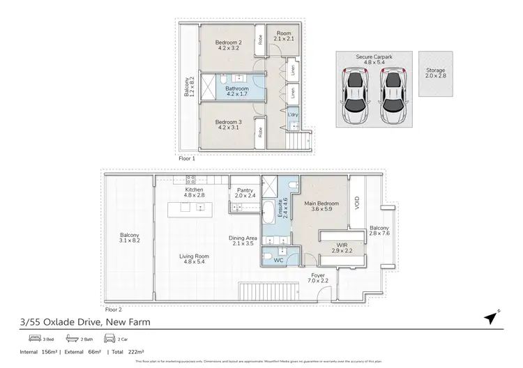 Floorplan of Homely apartment listing, 3/55 Oxlade Drive, New Farm QLD 4005