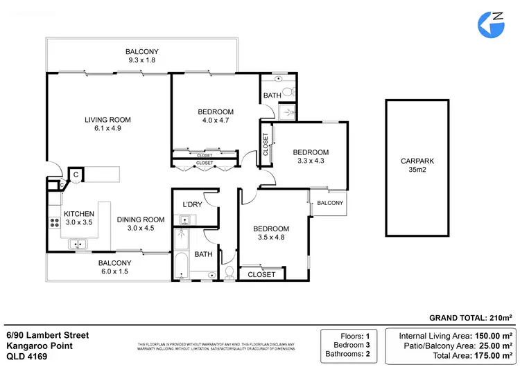 Floorplan of Homely apartment listing, 6/90 Lambert Street, Kangaroo Point QLD 4169