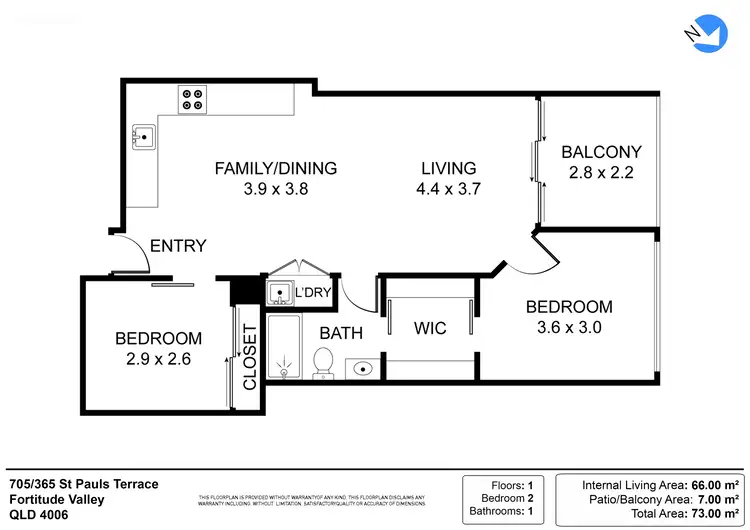 Floorplan of Homely unit listing, 705/107 Alfred Street, Fortitude Valley QLD 4006