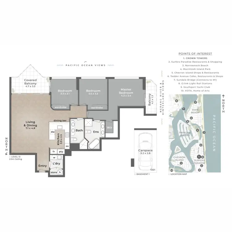 Floorplan of Homely apartment listing, 1301/5 Palm Avenue, Surfers Paradise QLD 4217
