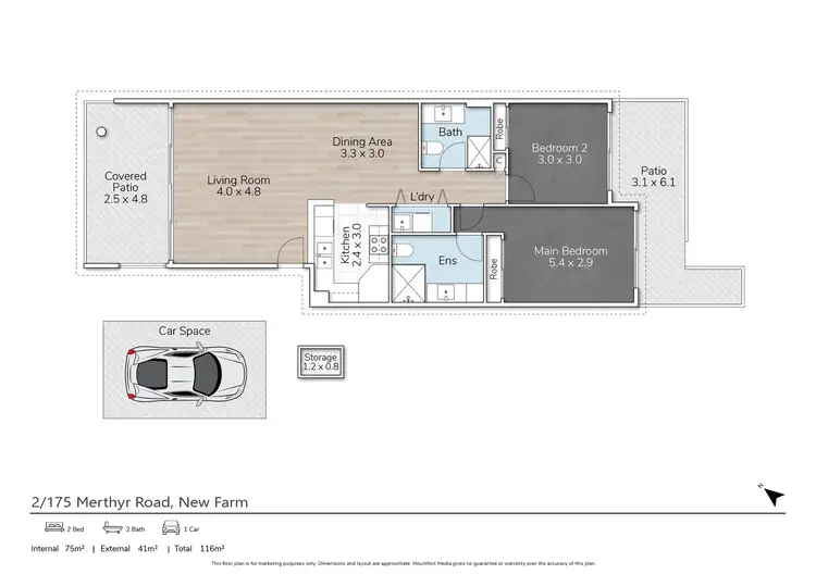 Floorplan of Homely apartment listing, 2/175 Merthyr Road, New Farm QLD 4005