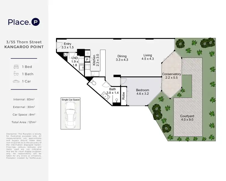 Floorplan of Homely unit listing, 3/55 Thorn Street, Kangaroo Point QLD 4169