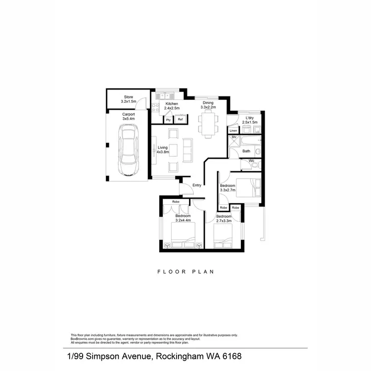 Floorplan of Homely unit listing, 1/99 Simpson Avenue, Rockingham WA 6168