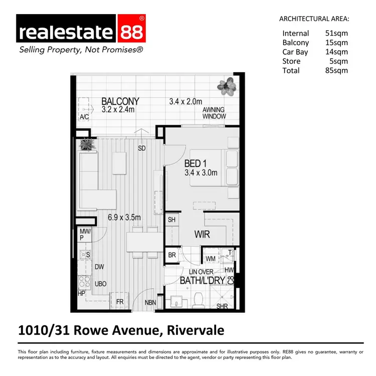 Floorplan of Homely apartment listing, 1010/31 Rowe Avenue, Rivervale WA 6103