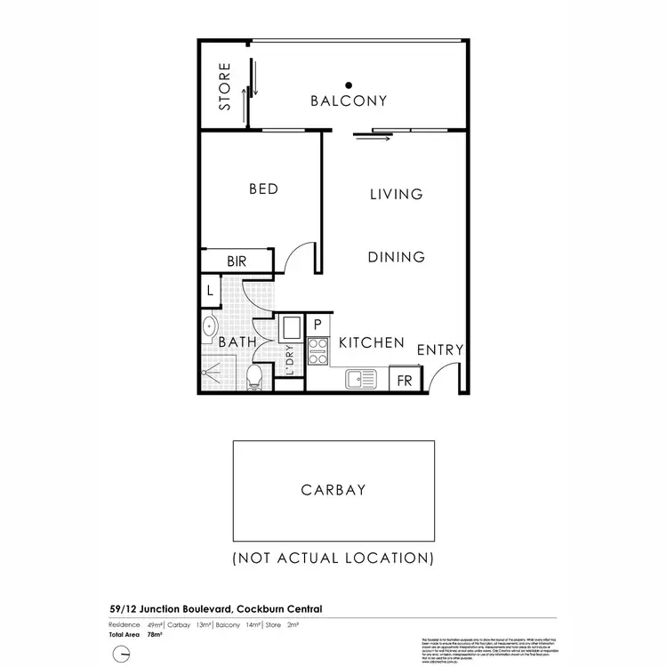 Floorplan of Homely apartment listing, 59/12 Junction Boulevard, Cockburn Central WA 6164