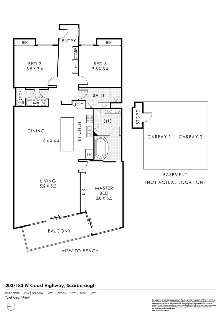 Floorplan of Homely apartment listing, E 203/183 West Coast Highway, Scarborough WA 6019