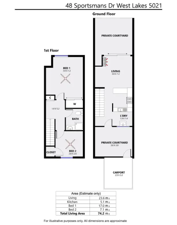 Floorplan of Homely townhouse listing, 48 Sportsmans Drive, West Lakes SA 5021