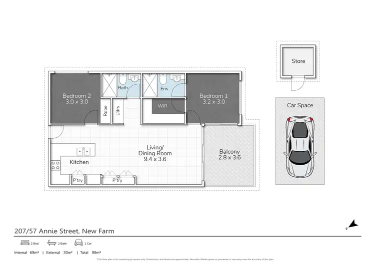 Floorplan of Homely apartment listing, 207/57 Annie Street, New Farm QLD 4005