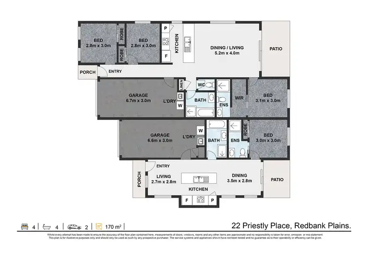 Floorplan of Homely semi-detached listing, 22 Priestly Place, Redbank QLD 4301