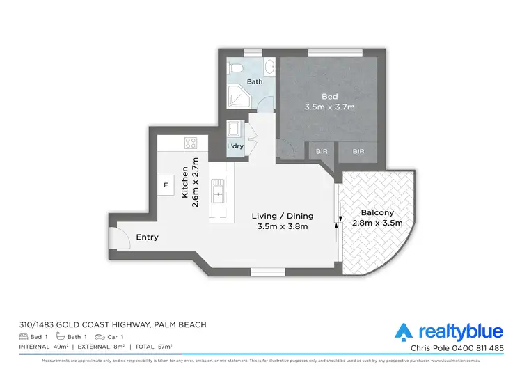 Floorplan of Homely unit listing, 310/1483-1489 Gold Coast Highway, Palm Beach QLD 4221