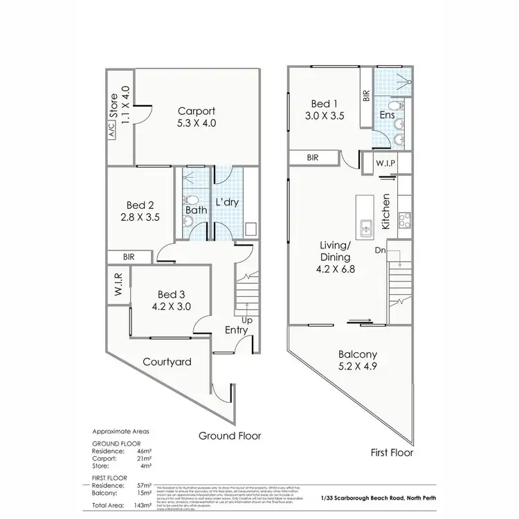 Floorplan of Homely townhouse listing, 1/33 Scarborough Beach Road, North Perth WA 6006