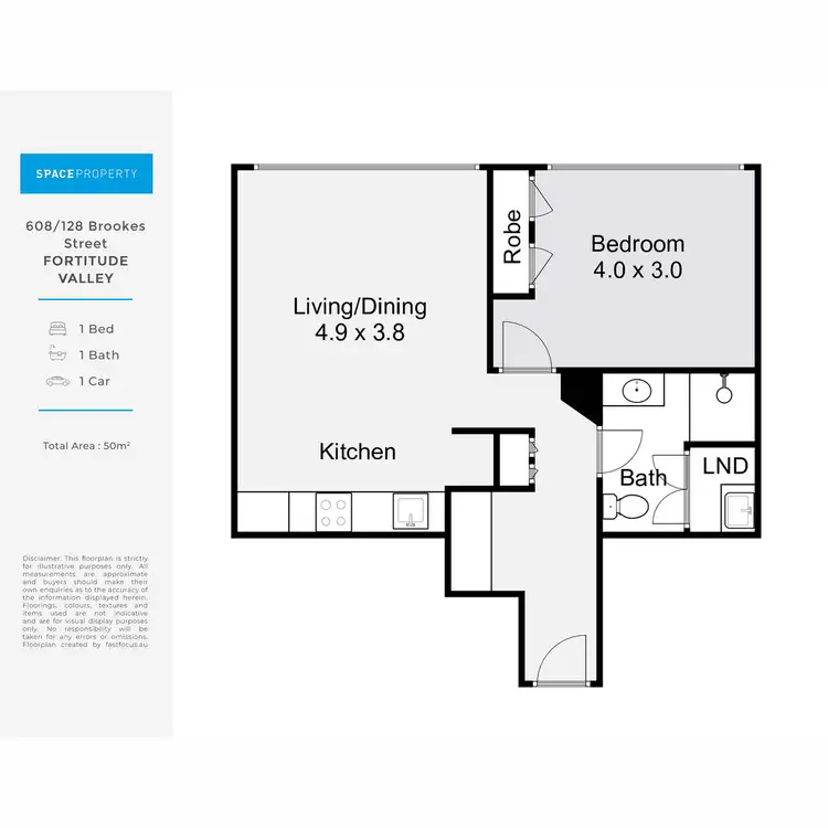 Floorplan of Homely apartment listing, 608/128 Brookes Street, Fortitude Valley QLD 4006