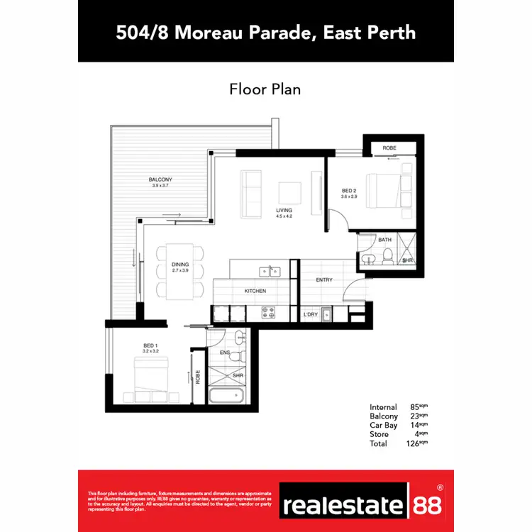 Floorplan of Homely apartment listing, 504/8 Moreau Parade, East Perth WA 6004