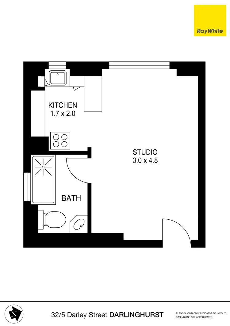 Floorplan of Homely studio listing, 32/5 Darley Street, Darlinghurst NSW 2010