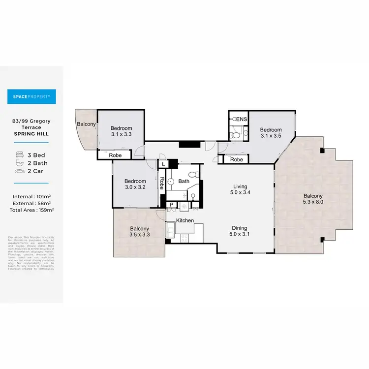 Floorplan of Homely apartment listing, B3/99 Gregory Terrace, Spring Hill QLD 4000