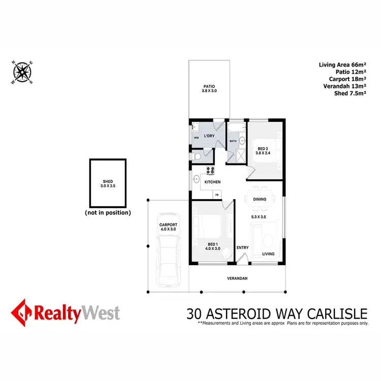 Floorplan of Homely semi-detached listing, 30 Asteroid Way, Carlisle WA 6101
