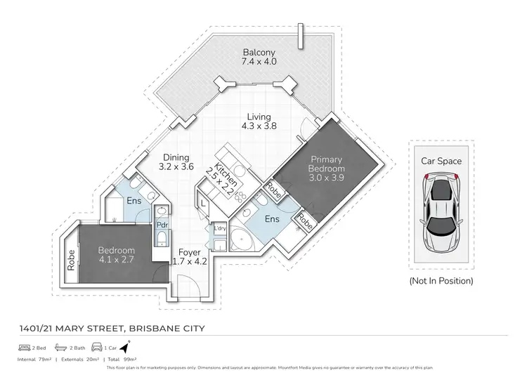 Floorplan of Homely apartment listing, 1401/21 Mary Street, Brisbane City QLD 4000