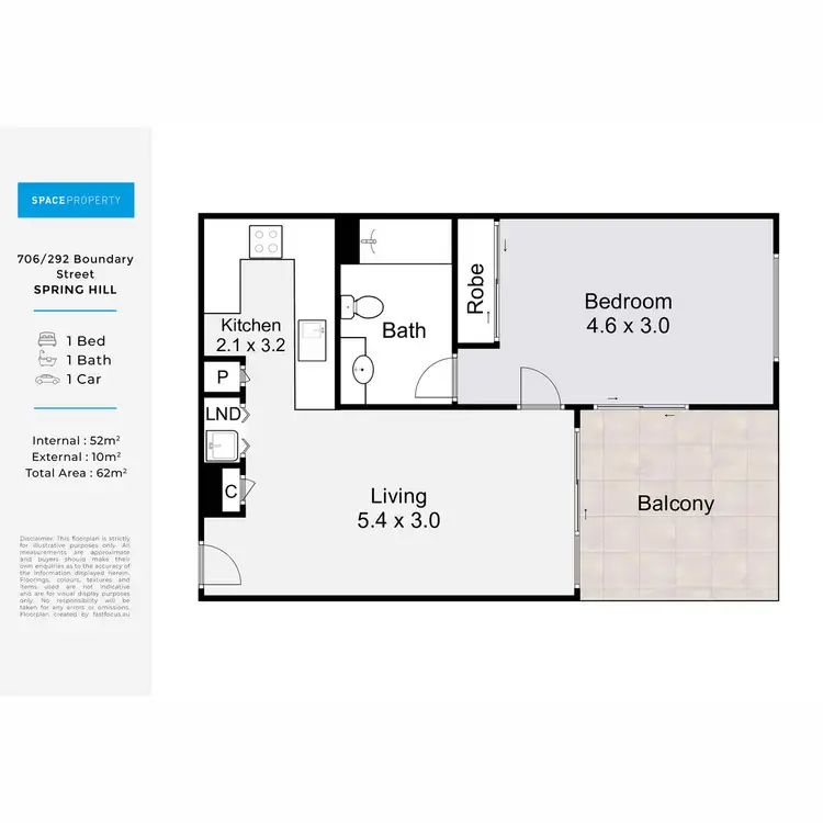 Floorplan of Homely apartment listing, 706/292 Boundary Street, Spring Hill QLD 4000