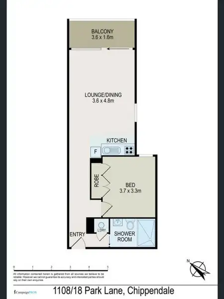 Floorplan of Homely studio listing, 1108/8 Park Lane, Chippendale NSW 2008