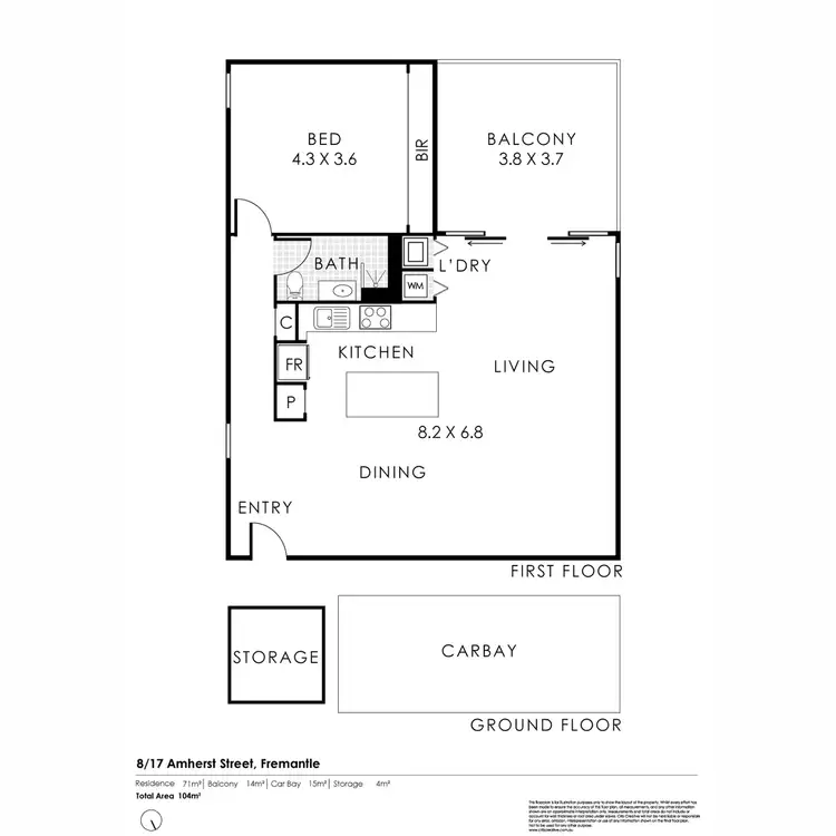 Floorplan of Homely apartment listing, 8/17 Amherst Street, Fremantle WA 6160