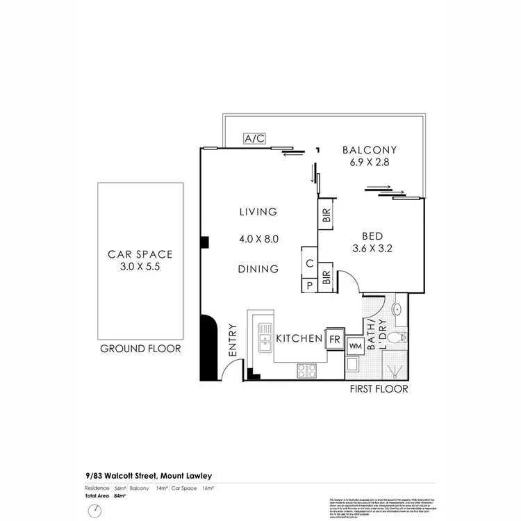 Floorplan of Homely apartment listing, 9/83 Walcott Street, Mount Lawley WA 6050