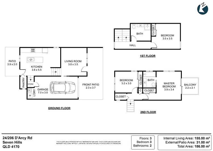 Floorplan of Homely townhouse listing, 24/206 D'Arcy Road, Seven Hills QLD 4170