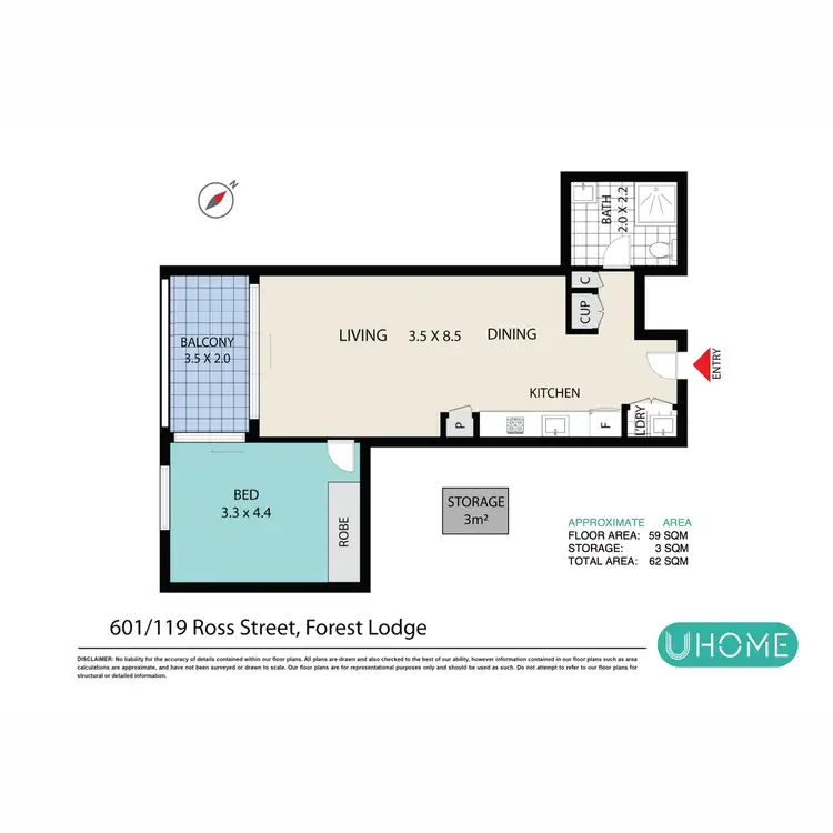 Floorplan of Homely apartment listing, 601/119 Ross Street, Forest Lodge NSW 2037