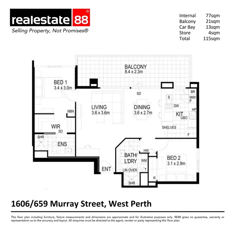 Floorplan of Homely apartment listing, 1606/659 Murray Street, West Perth WA 6005