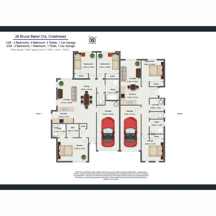 Floorplan of Homely semi-detached listing, 1 & 2/26 Bruce Baker, Crestmead QLD 4132