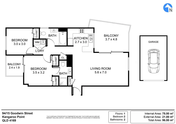 Floorplan of Homely apartment listing, 94/15 Goodwin Street, Kangaroo Point QLD 4169