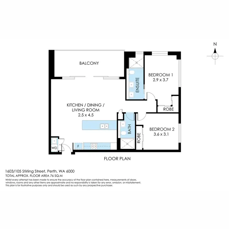 Floorplan of Homely apartment listing, 1603/105 Stirling Street, Perth WA 6000