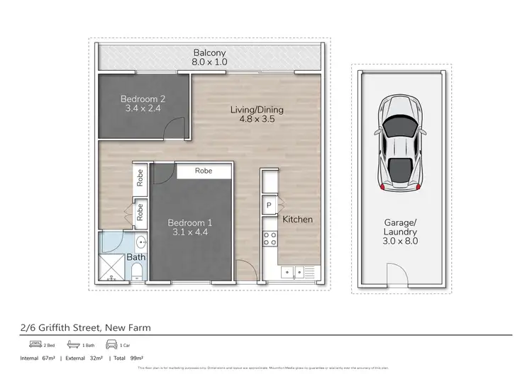 Floorplan of Homely apartment listing, 2/6 Griffith Street, New Farm QLD 4005