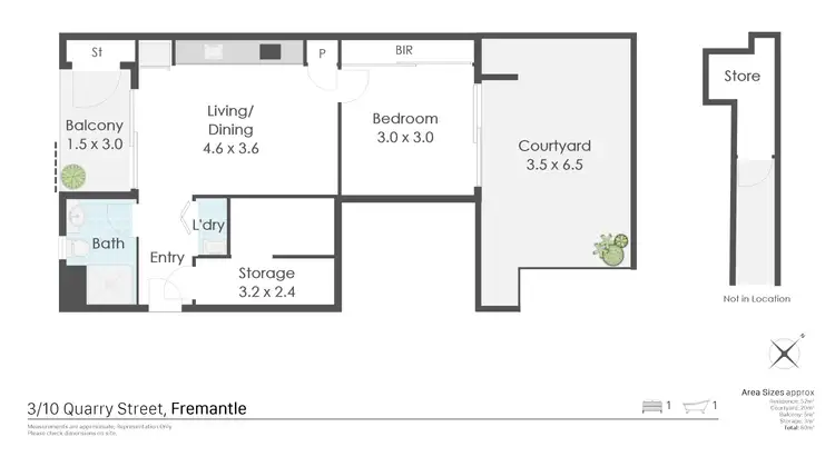 Floorplan of Homely apartment listing, 3/10 Quarry Street, Fremantle WA 6160