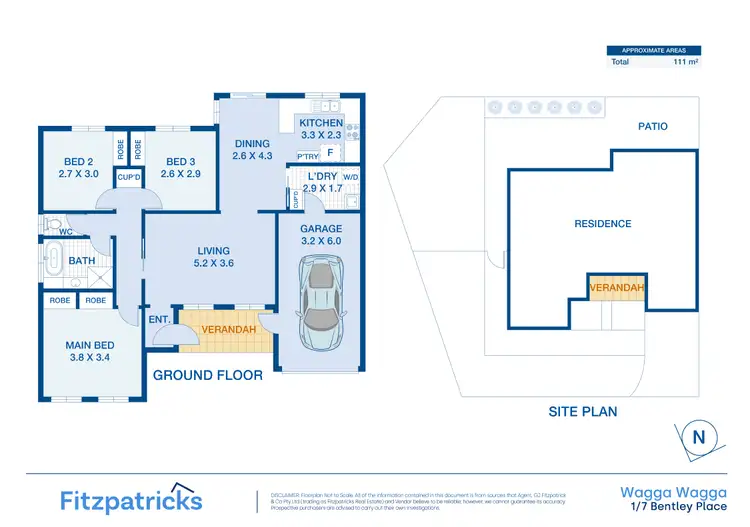 Floorplan of Homely unit listing, 1/7 Bentley Place, Wagga Wagga NSW 2650