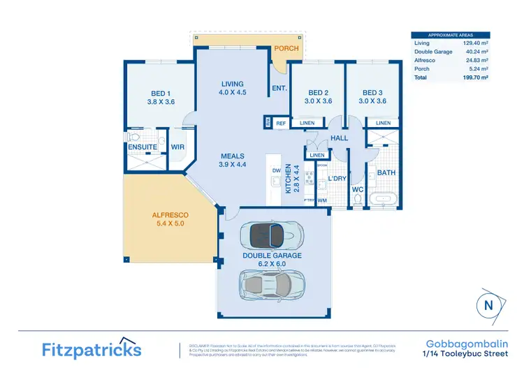 Floorplan of Homely semi-detached listing, 1/14 Tooleybuc Street, Gobbagombalin NSW 2650