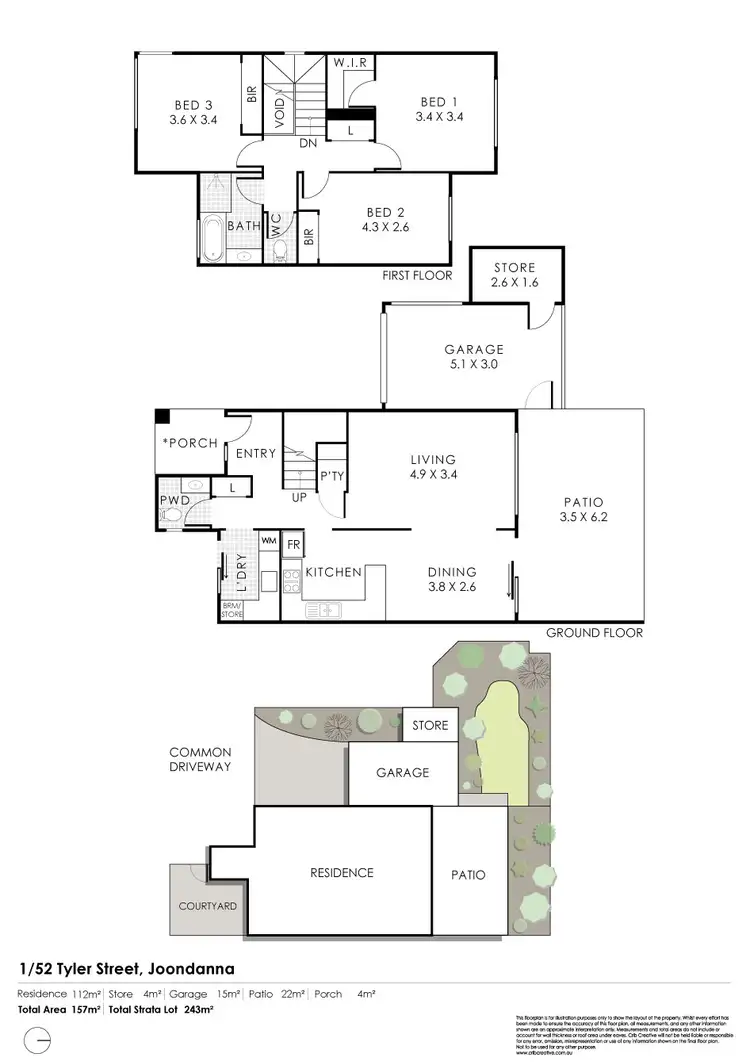 Floorplan of Homely townhouse listing, 1/52 Tyler Street, Joondanna WA 6060