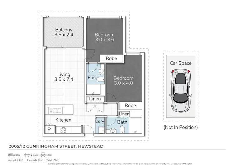 Floorplan of Homely apartment listing, 2005/12 Cunningham Street, Newstead QLD 4006