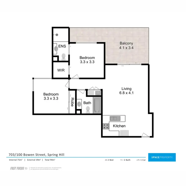 Floorplan of Homely apartment listing, 703/100 Bowen Street, Spring Hill QLD 4000
