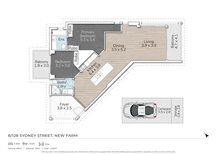 Floorplan of Homely apartment listing, 8/128 Sydney Street, New Farm QLD 4005