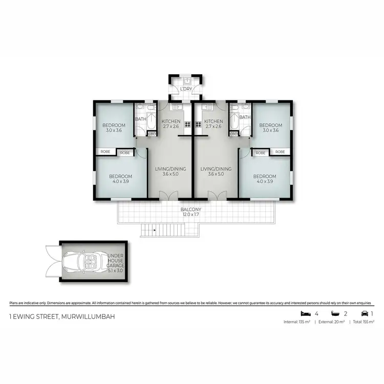 Floorplan of Homely semi-detached listing, 1 Ewing Street, Murwillumbah NSW 2484