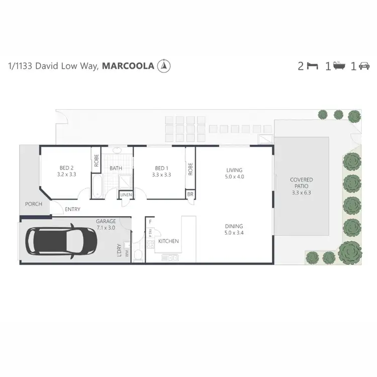 Floorplan of Homely semi-detached listing, 1/1133 David Low Way, Marcoola QLD 4564