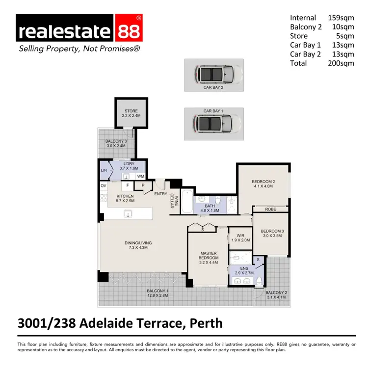 Floorplan of Homely apartment listing, 3001/238 Adelaide Terrace, Perth WA 6000