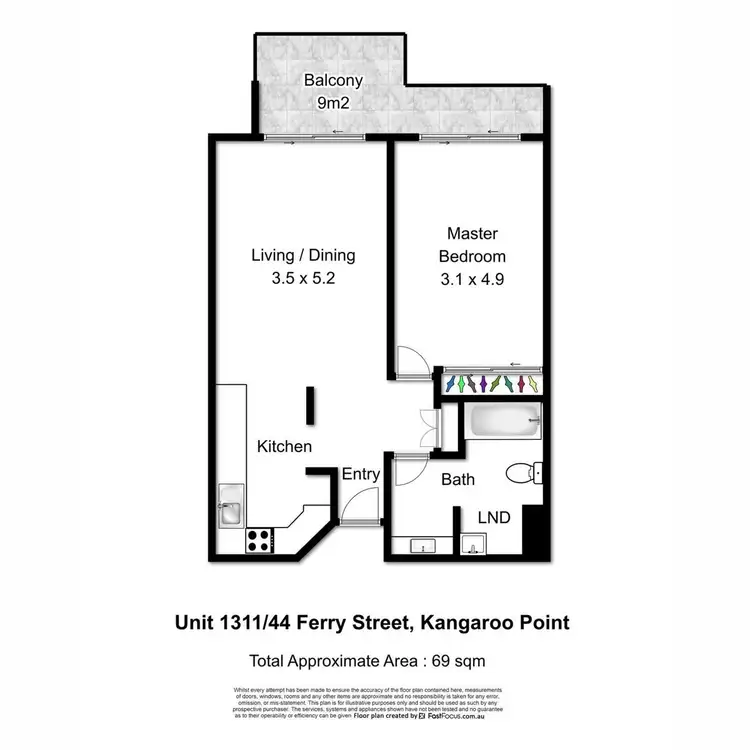 Floorplan of Homely apartment listing, 1311/44 Ferry Street, Kangaroo Point QLD 4169