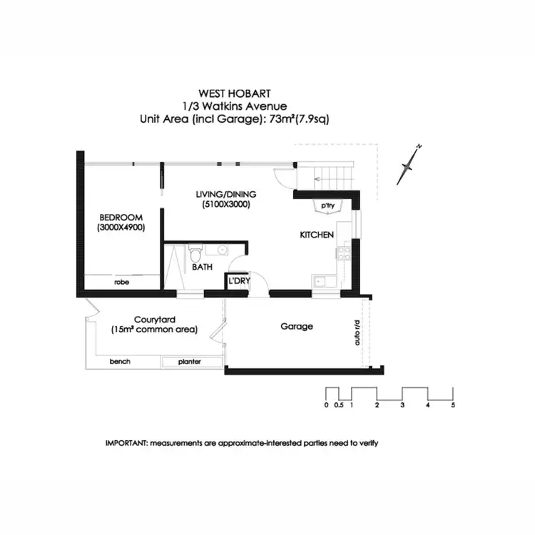 Floorplan of Homely unit listing, 1/3 Watkins Avenue, West Hobart TAS 7000