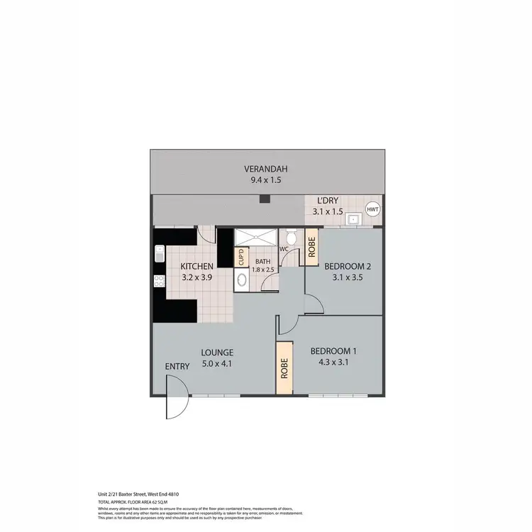 Floorplan of Homely block of units listing, 2/21 Baxter Street, West End QLD 4810