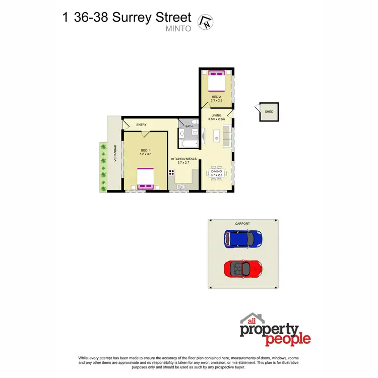 Floorplan of Homely semi-detached listing, 1/36-38 Surrey Street, Minto NSW 2566