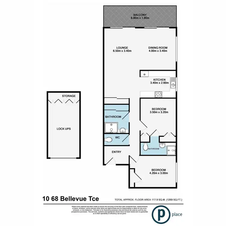 Floorplan of Homely apartment listing, 10/68 Bellevue Terrace, St Lucia QLD 4067