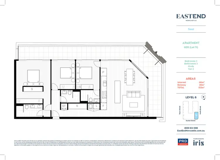 Floorplan of Homely apartment listing, N605/147-153 Hunter Street, Newcastle NSW 2300