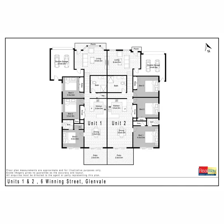 Floorplan of Homely semi-detached listing, 1&2/6 Winning Street, Glenvale QLD 4350