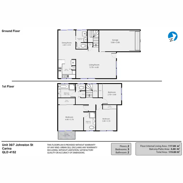 Floorplan of Homely townhouse listing, 36/7 Johnston Street, Carina QLD 4152